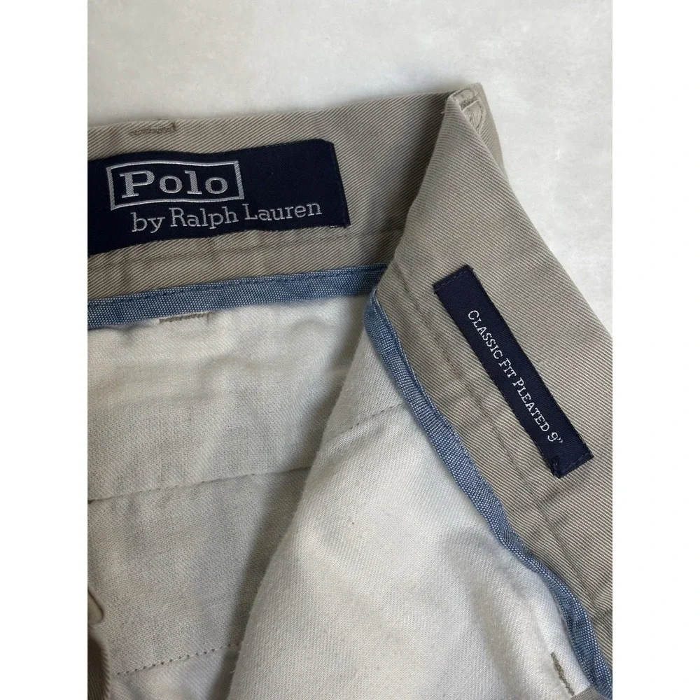 Polo Ralph Lauren Chino Shorts Men 34 Pleated Classic Fit Tan Khaki Grandpa Core